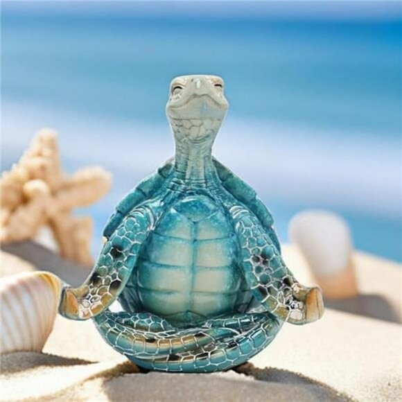 Sea Turtle Yoga Statue Coastal Zen Garden Decor Resin Figurine Home Office - Picture 4 of 7
